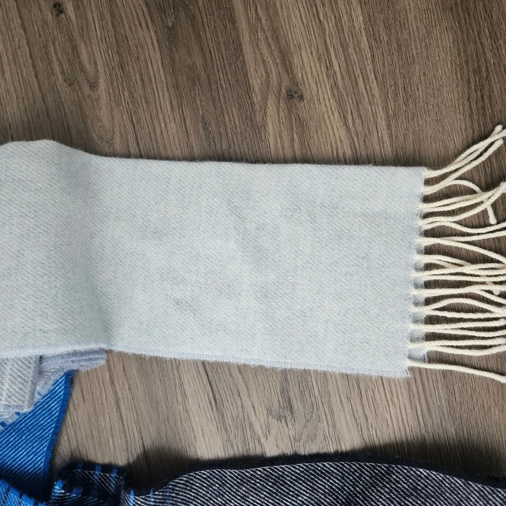 Aran Islands Knitwear Scarf‎ Blue Grey Striped Wool Blend Made in Ireland Fringe